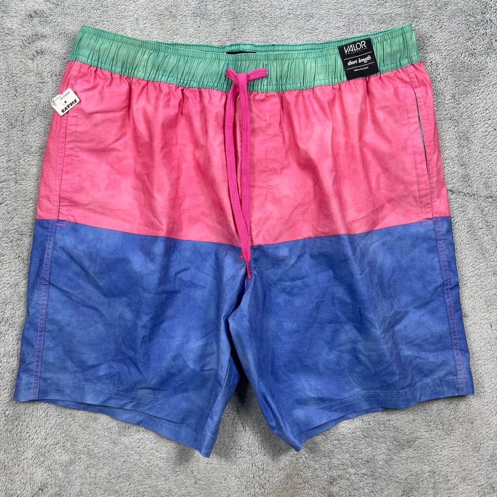 Valor Collective Swim Shorts Mens Large Pink Blue Green Colorblock